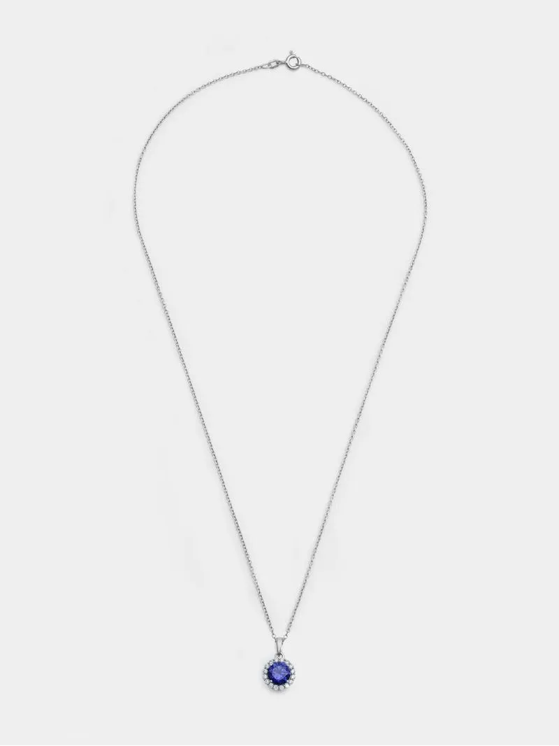 Cheté Sterling Silver Blue Cubic Zirconia Women’s Round Halo Pendant