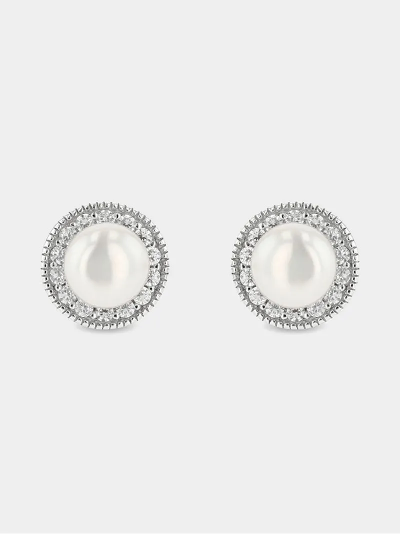 Sterling Silver Vintage-Inspired Pearl Stud Earrings