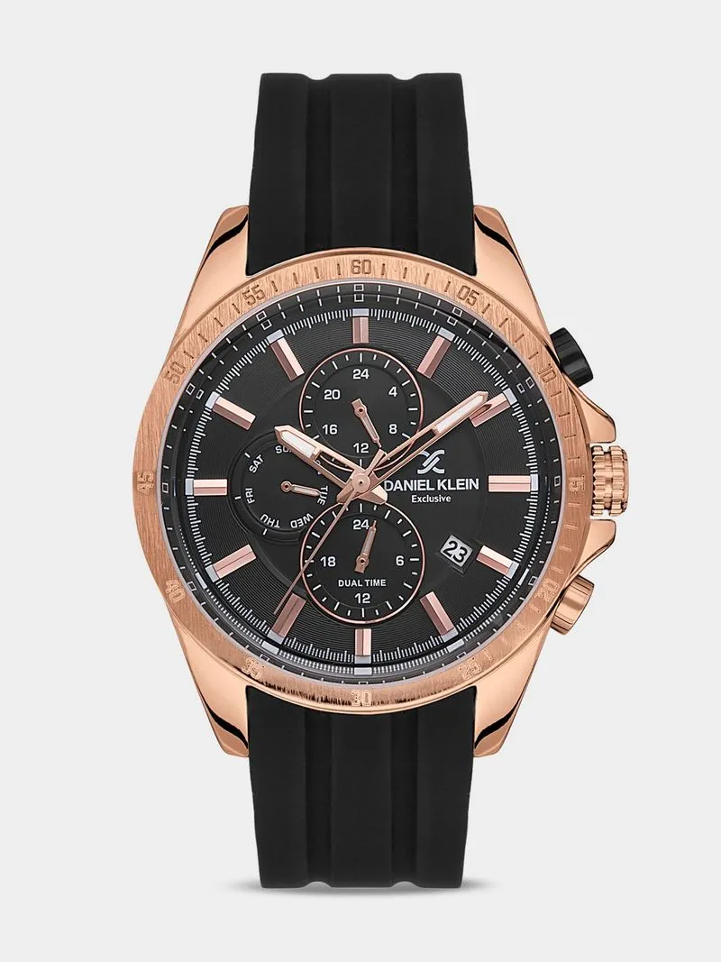 Daniel Klein Rose Plated Black Silicone Chronographic Watch