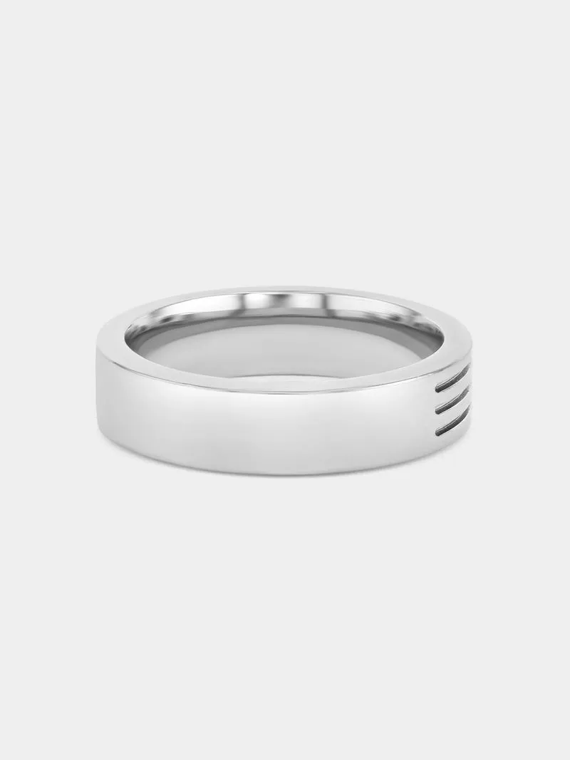 Stainless Steel Cubic Zirconia Diagonal Grooves Ring