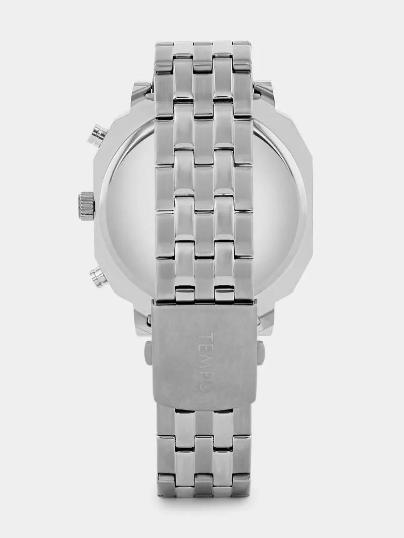 Tempo Timepiece Collection Silver Plated Blue Multi Dial Rectangle Bracelet Watch