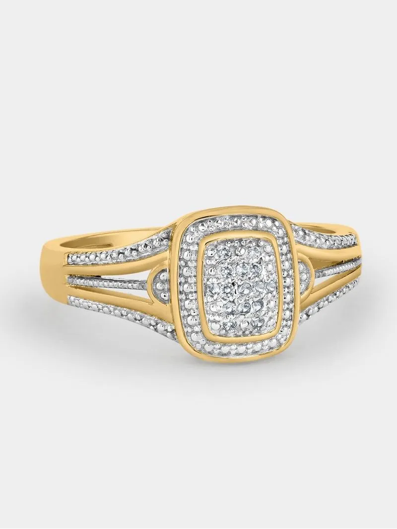 Yellow Gold Diamond & Created White Sapphire Rectangle Halo Ring