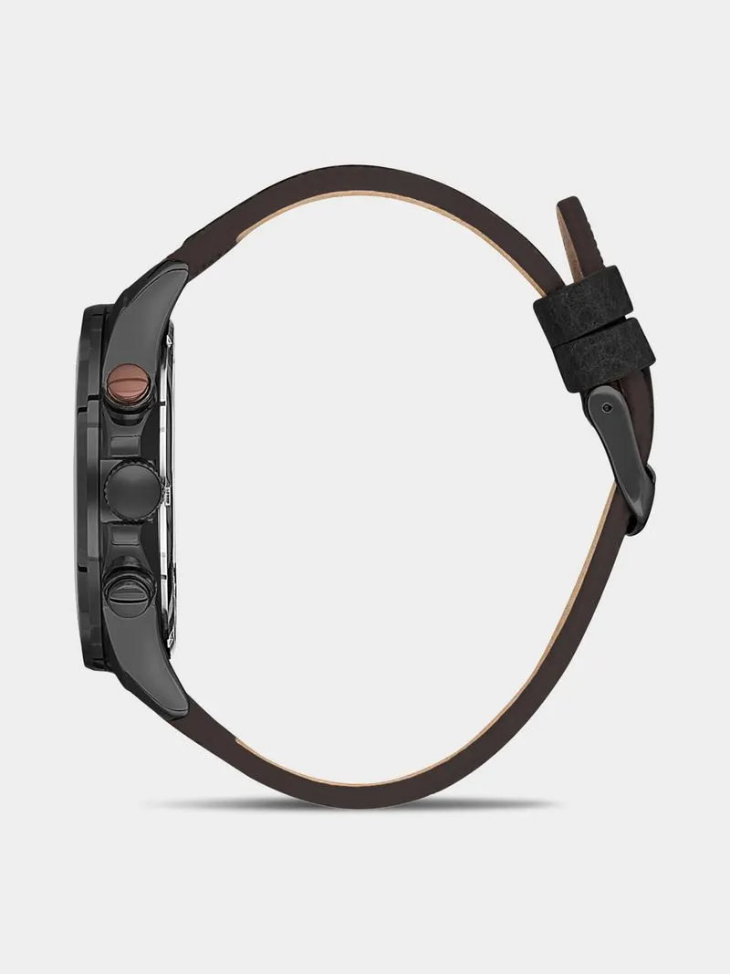 Daniel Klein Black Plated Brown Leather Chronographic Watch