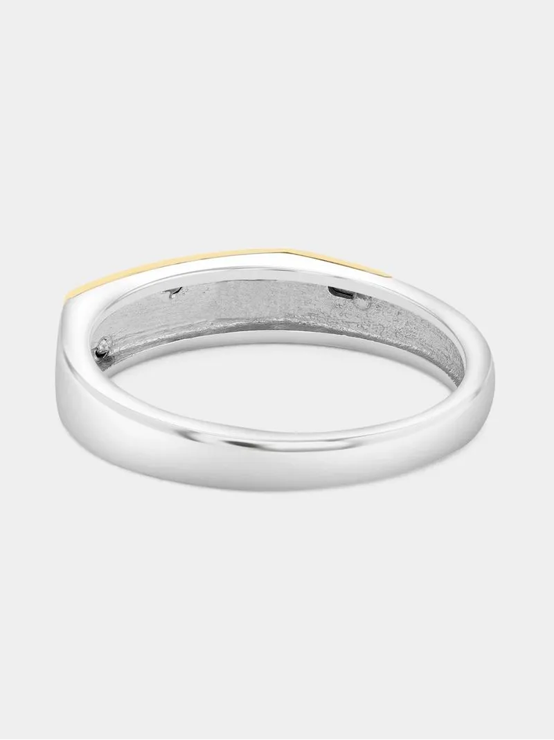 Yellow Gold & Sterling Silver Diamond Geometric Groove Ring