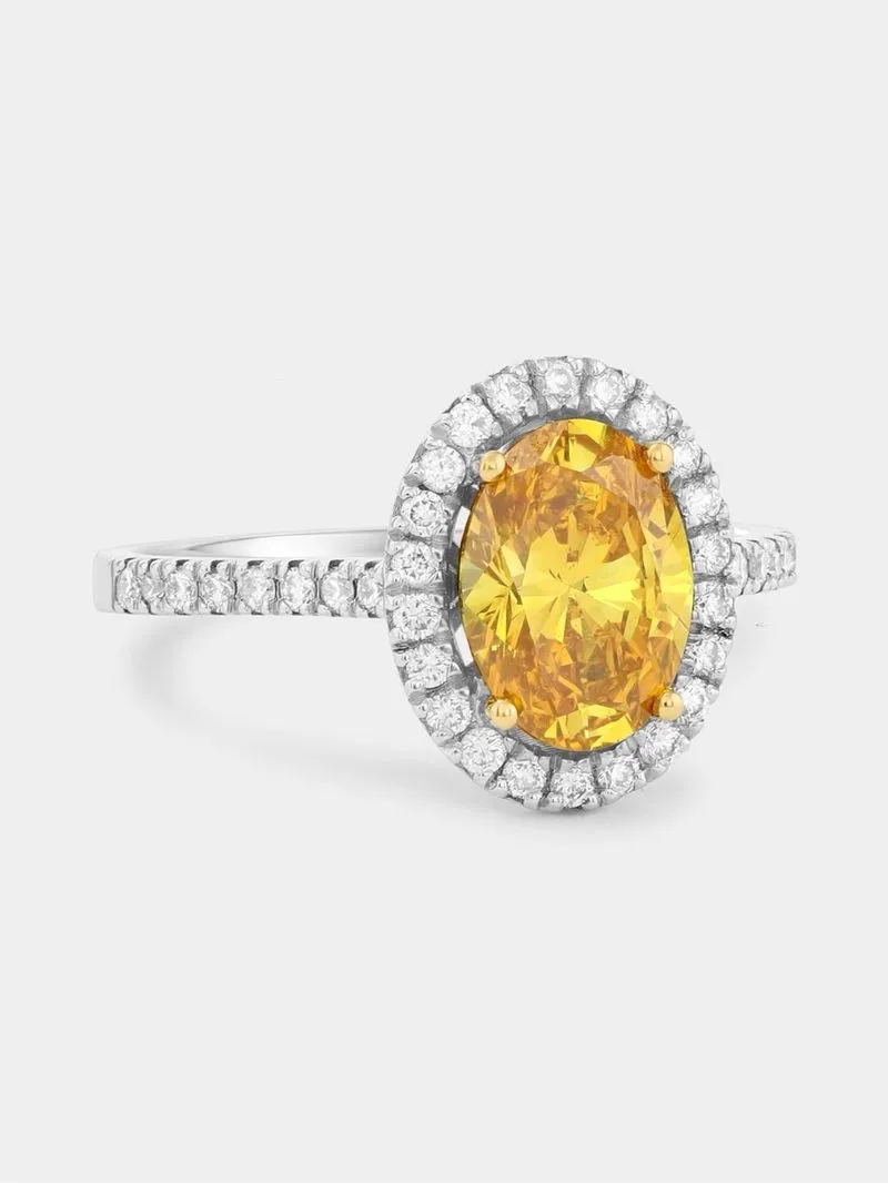 White Gold 1.73ct Yellow Lab Grown Diamond Women’s Oval Halo Ring