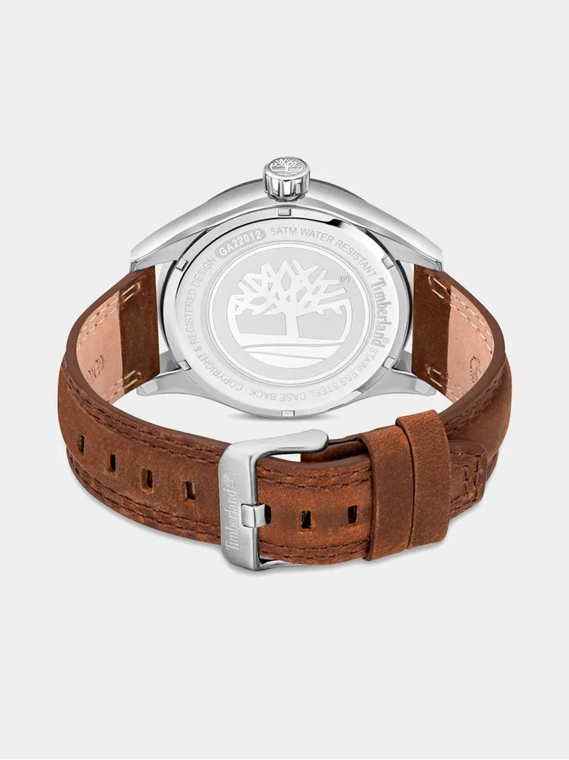 Timberland Men's Calverton Silver Toned & Brown Leather Watch