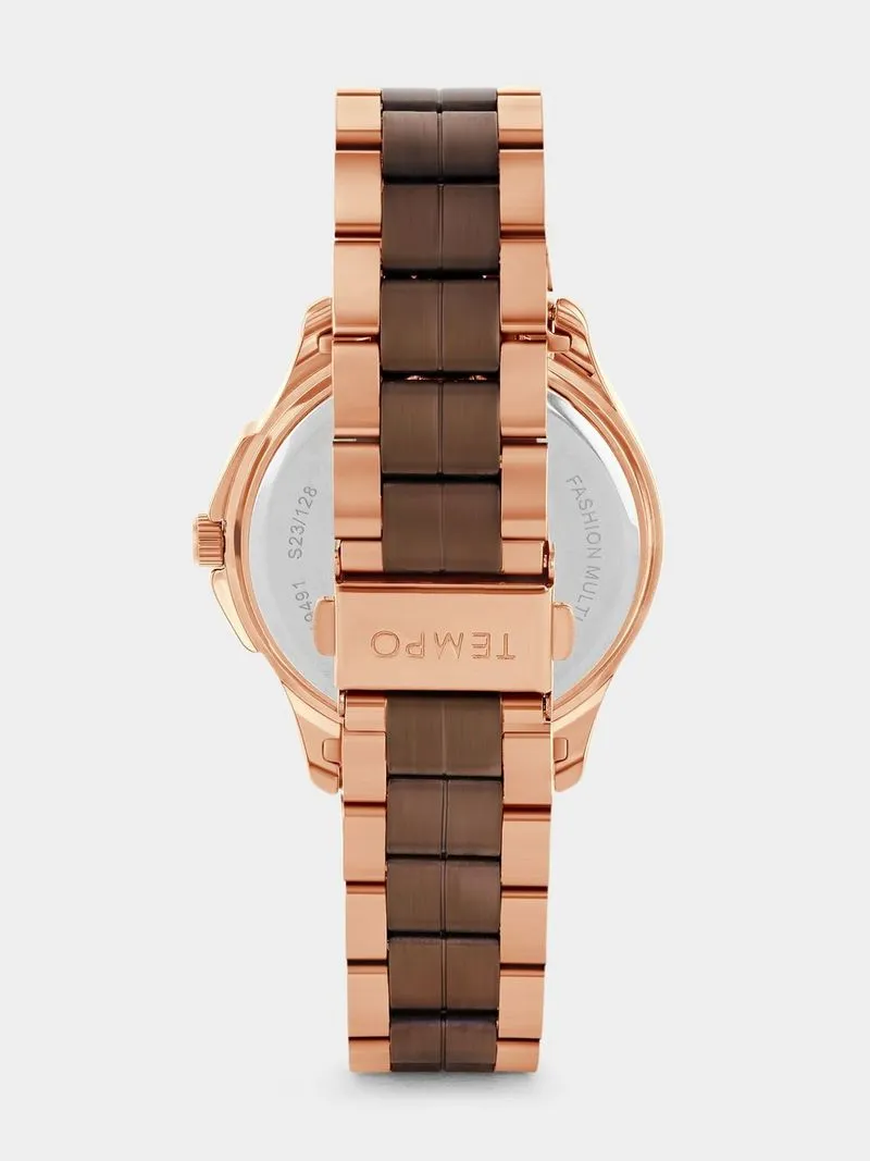 Tempo Rose Gold Brown Dial Two-Tone Bracelet Watch