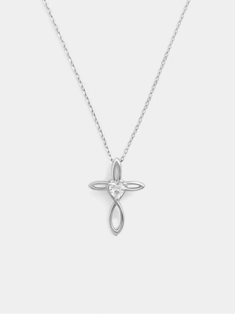 Sterling Silver Cubic Zirconia Faith Hope & Love Cross Pendant