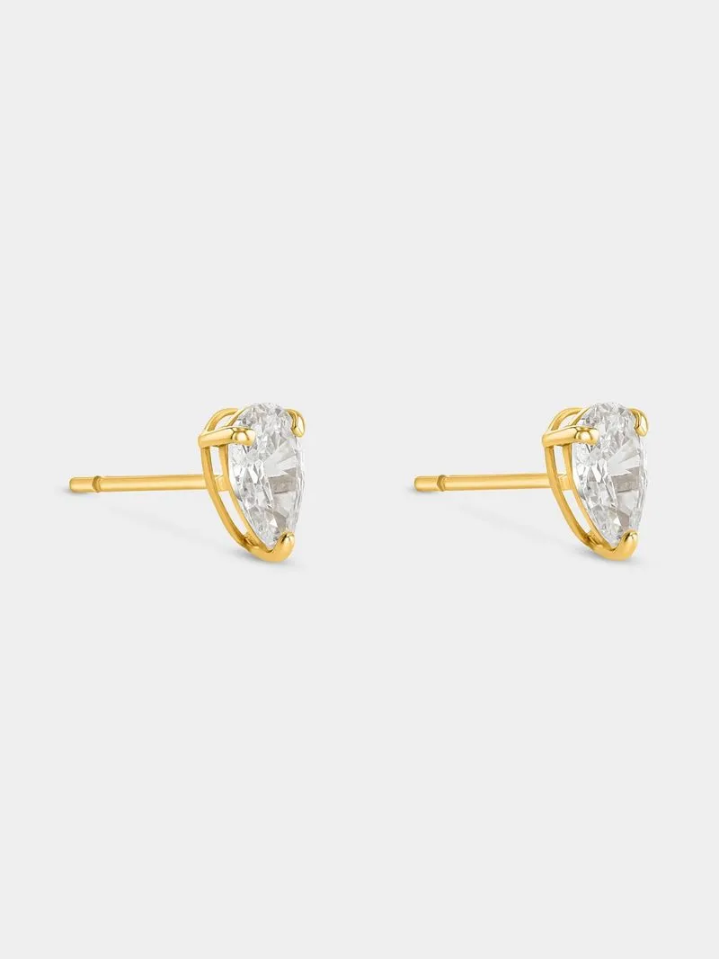 Yellow Gold Cubic Zirconia Pear ShapleStud Earrings