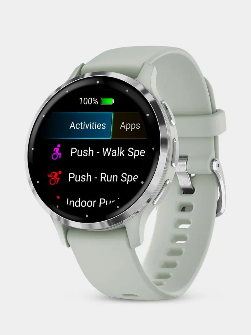 Garmin Venu 3S Silver stainless steel bezel with sage grey case & silicone band