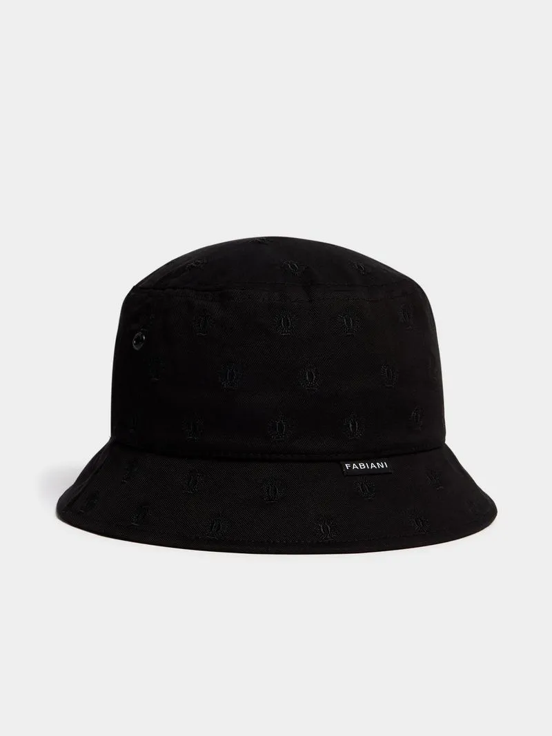 Fabiani Men's All Of Print Embroidery Crest Black Bucket Hat