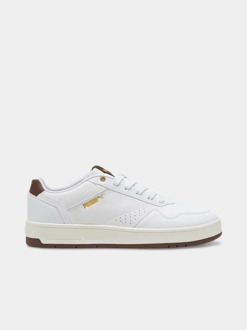 Mens Puma Court Classic White/Brown/Gold Sneakers