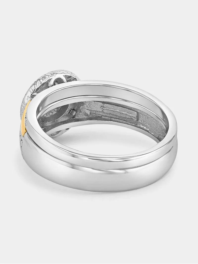 Yellow Gold & Sterling Silver Diamond & Created Sapphire Round Halo Twinset Ring