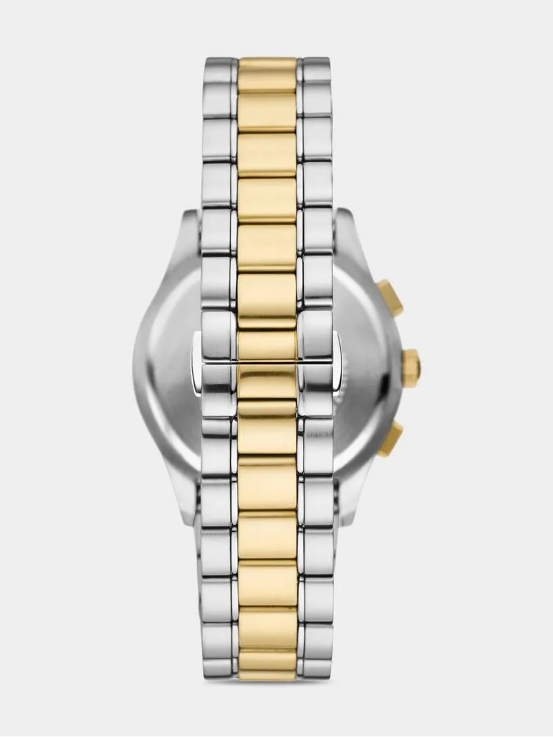Emporio Armani Silver & Gold Plated Stainless Steel Chrograph Bracelet Watch