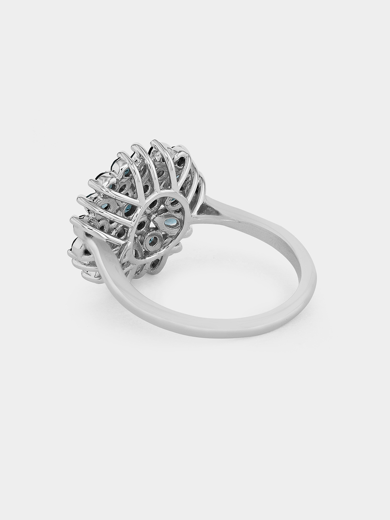 White Gold London Blue Topaz Flower Cluster Ring