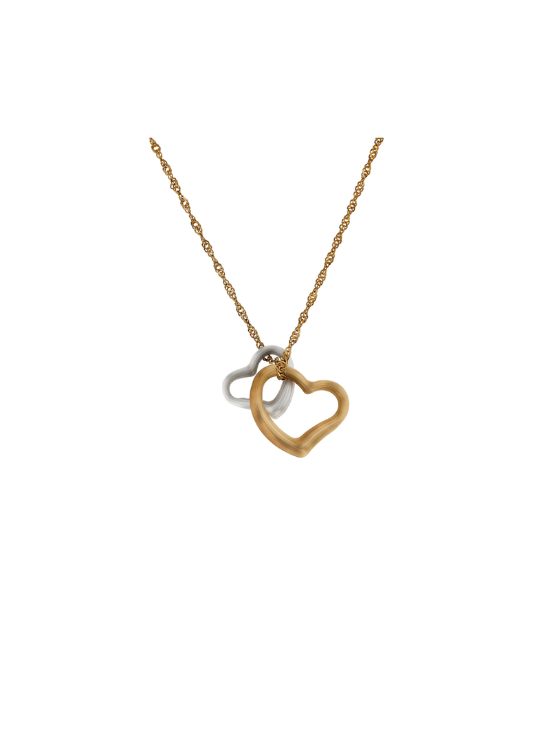 Yellow Gold & Sterling Silver Two-Toned Hearts Necklace