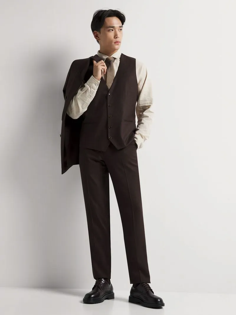 Men's Markham Slim Marled Herringbone Chocolate Brown Waistcoat