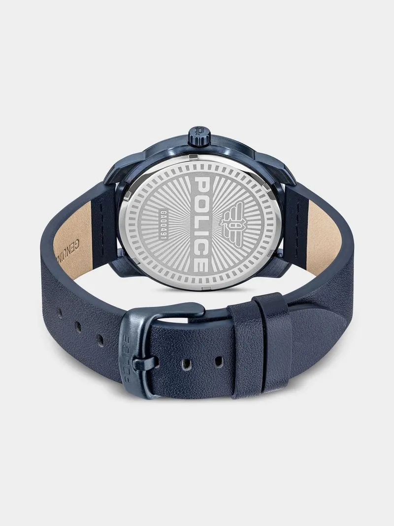 Police Protector Blue Plated Navy Dial Blue Leather Strap