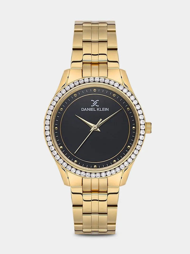 Daniel Klein Gold Plated Black Dial Bracelet Watch
