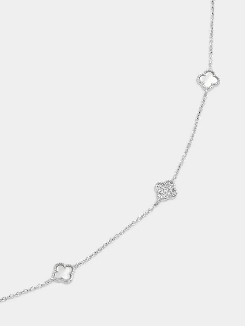 Sterling Silver Mother Of Pearl & Cubic Zirconia Clover Bracelet