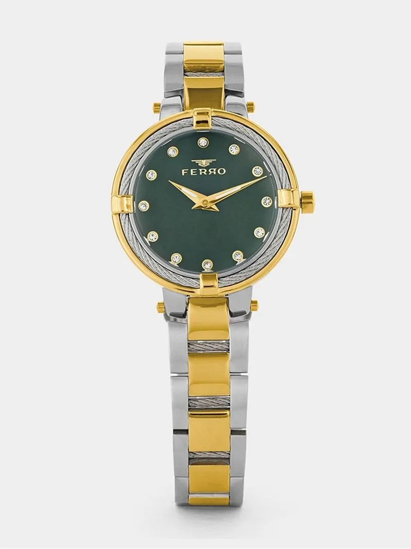 Ferro Women’s Two Tone Green Dial Bracelet Watch