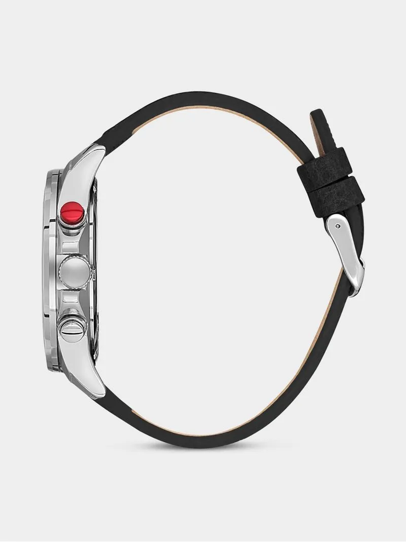 Daniel Klein Silver Plated Chronographic Black Leather Watch