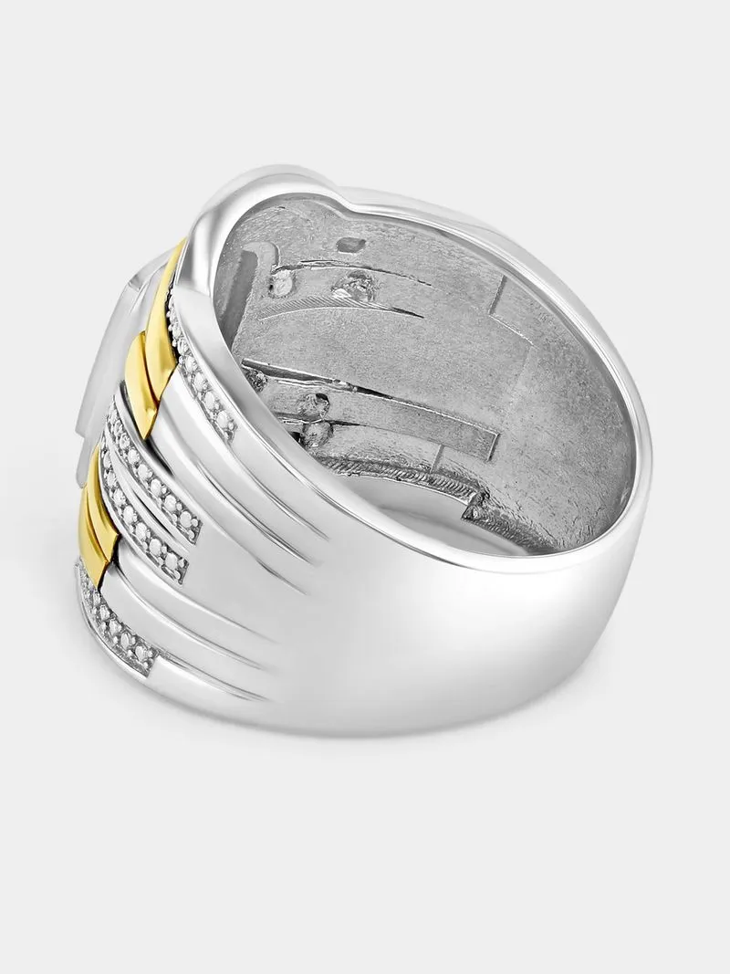 Yellow Gold & Sterling Silver Diamond Rectangle Ring