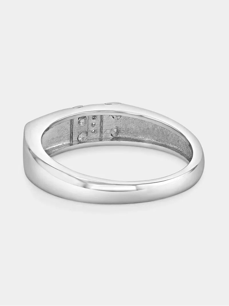 Yellow Gold & Sterling Silver Diamond Vertical Bar Ring
