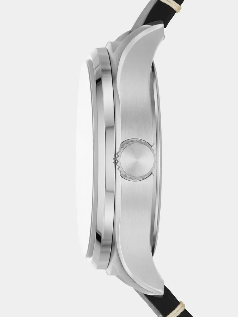 Fossil Easton Stainless Steel & Black Leather Watch