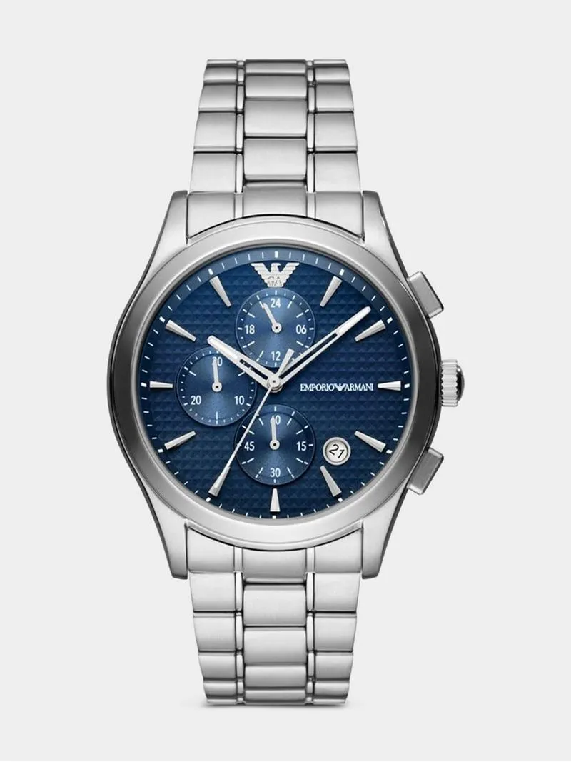 Emporio Armani Men's Blue Dial & Stainless Steel Chronograph Bracelet Watch