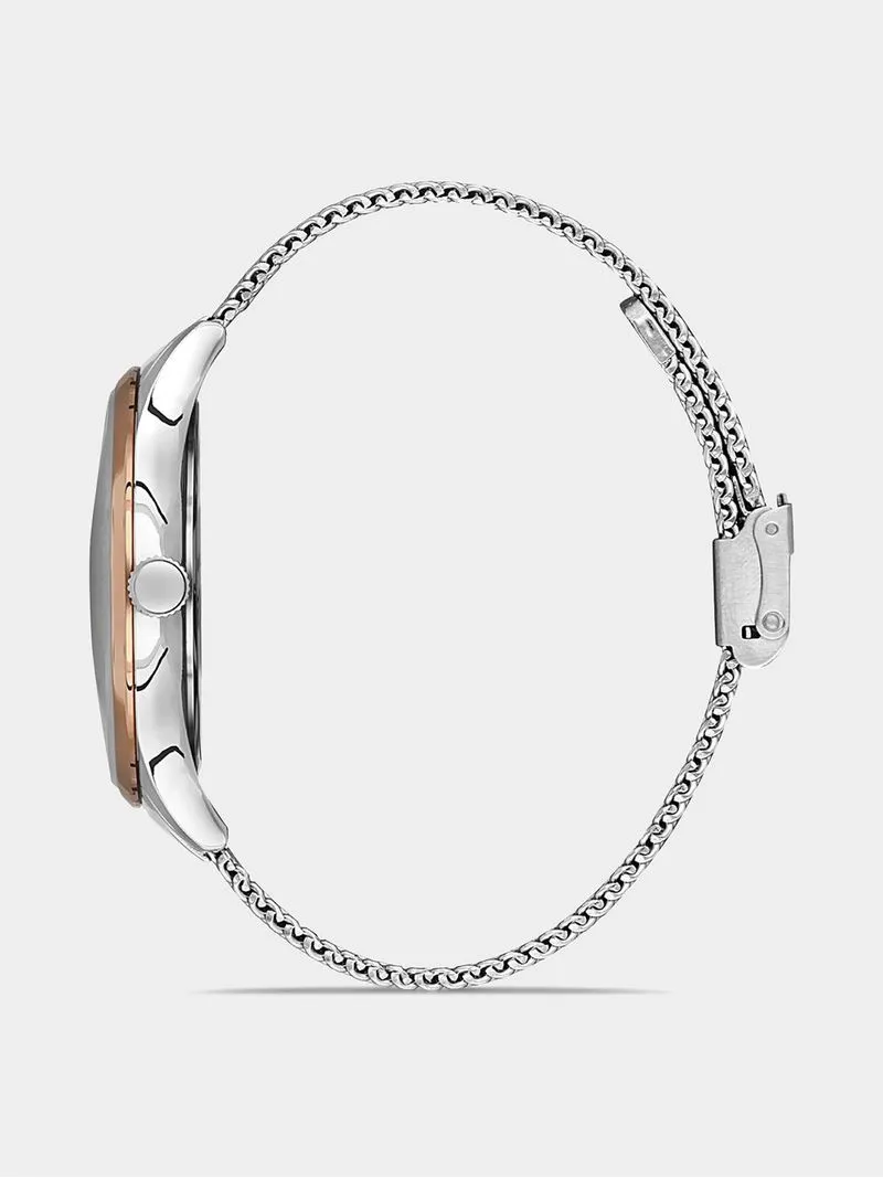 Daniel Klein Rose & Silver Plated Silver Dial Mesh Watch