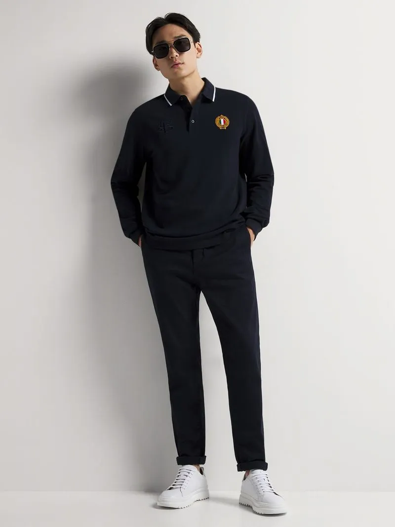 Fabiani Heavy Weight Knit Navy Long Sleeve Polo Golfer