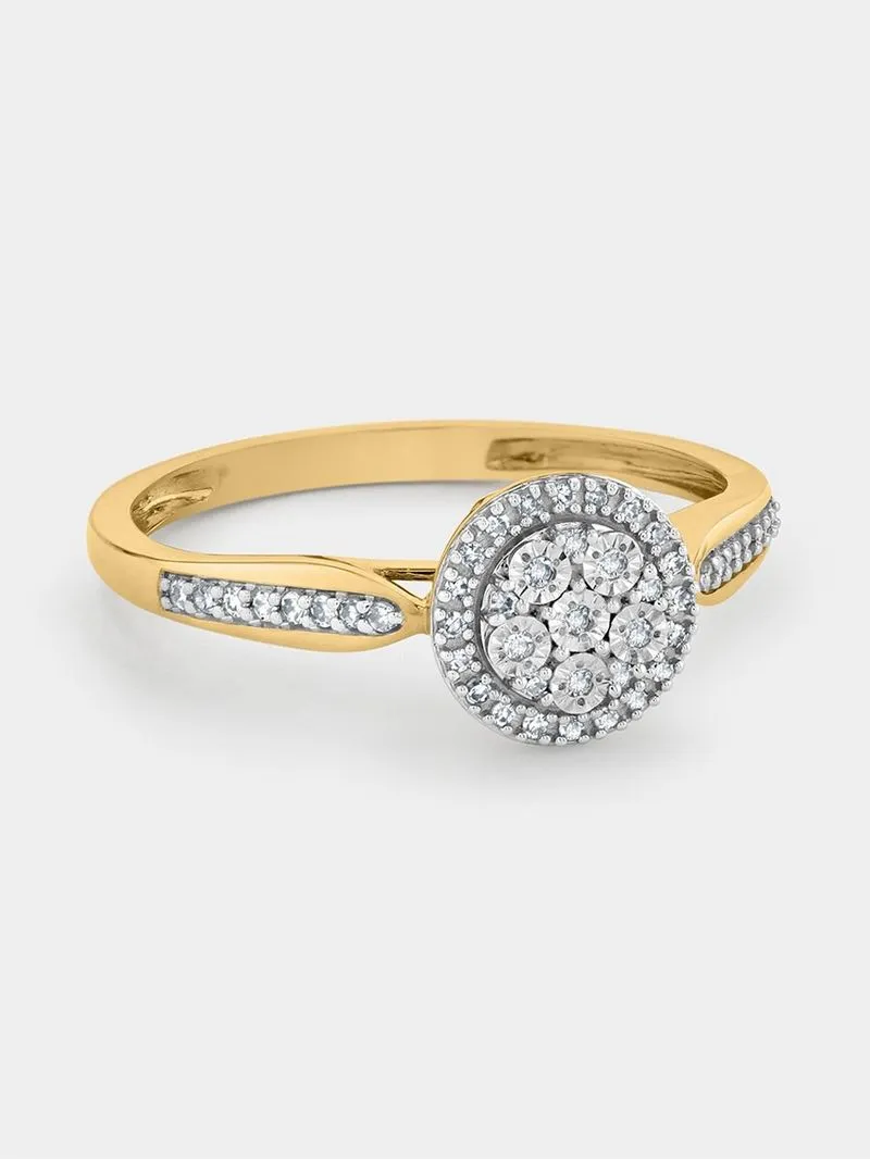 Yellow Gold 0.12ct Diamond Round Halo Ring