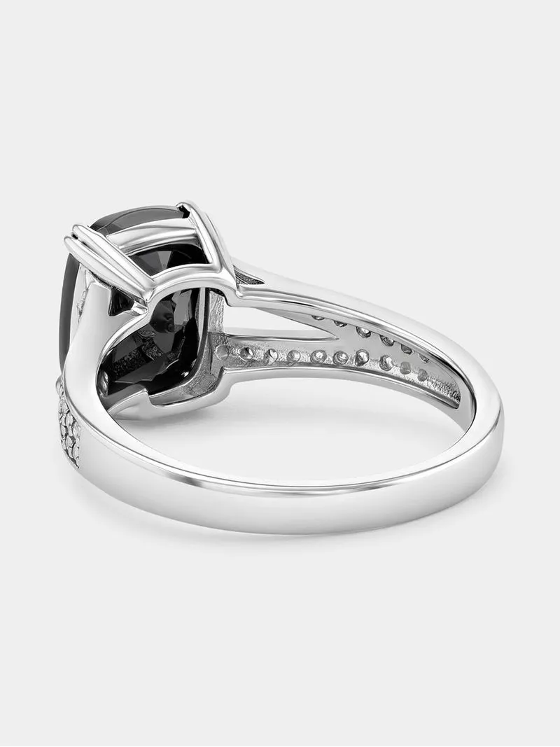 Sterling Silver Black Cubic Zirconia Rectangle Cushion Ring