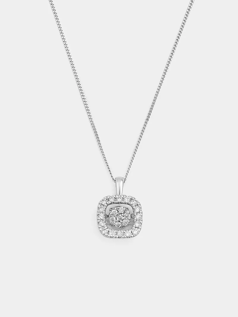 White Gold 0.30ct Diamond Cushion Halo Pendant