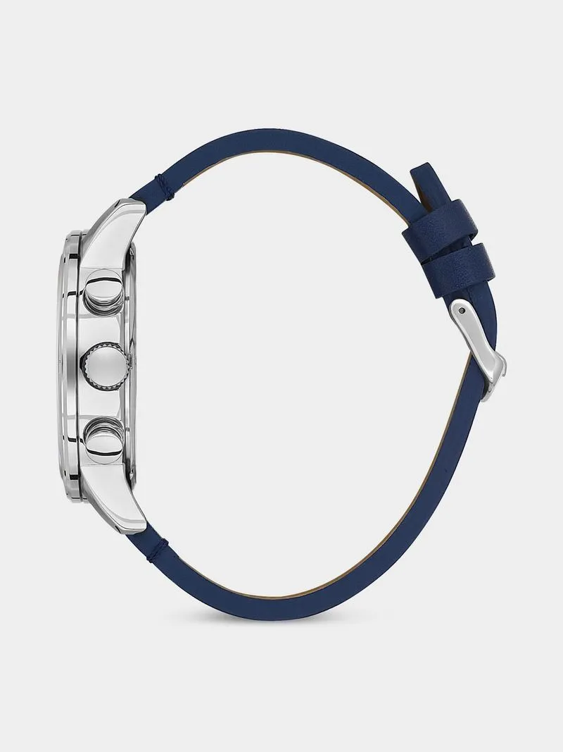 Daniel Klein Silver Plated Blue Leather Chronograph Watch