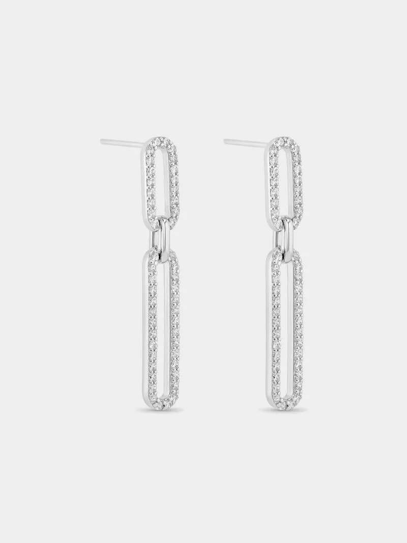 Sterling Silver Cubic Zirconia Paperclip Drop Earrings