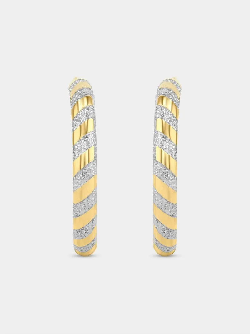 Yellow Gold Women’s Candy Stripe Open End Hoop Earrings