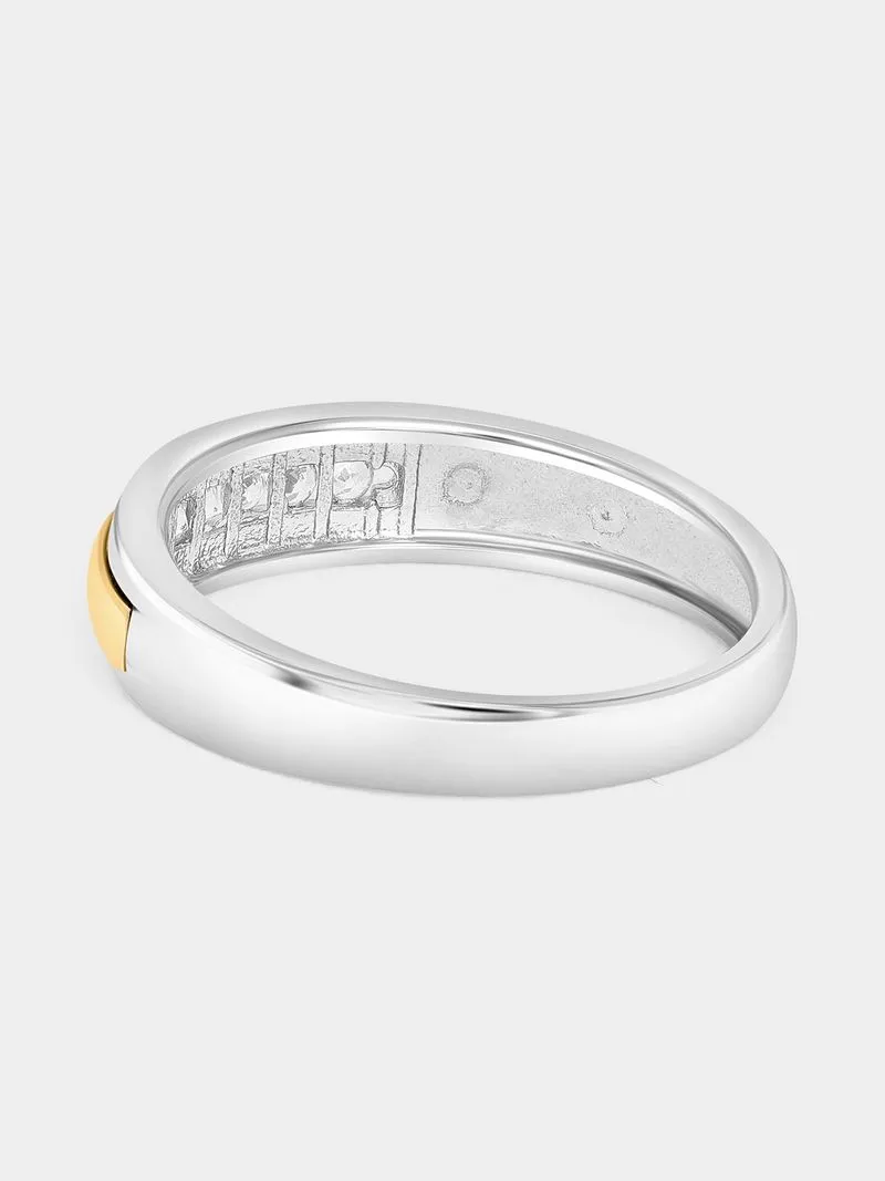 Yellow Gold & Sterling Silver Diamond Horizontal Groove Ring