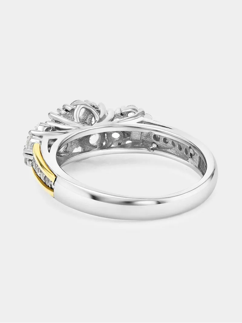 Yellow Gold & Sterling Silver Diamond & Created Sapphire Cluster Trilogy Ring