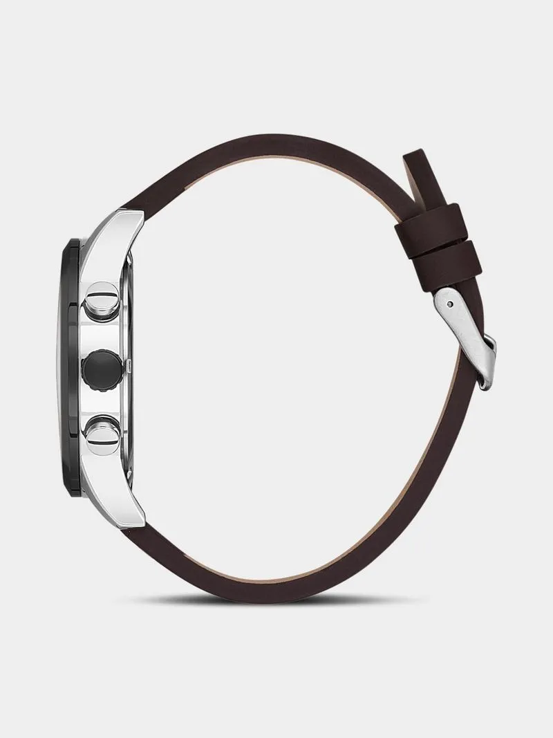Daniel Klein Black Plated Brown Leather Chronographic Watch