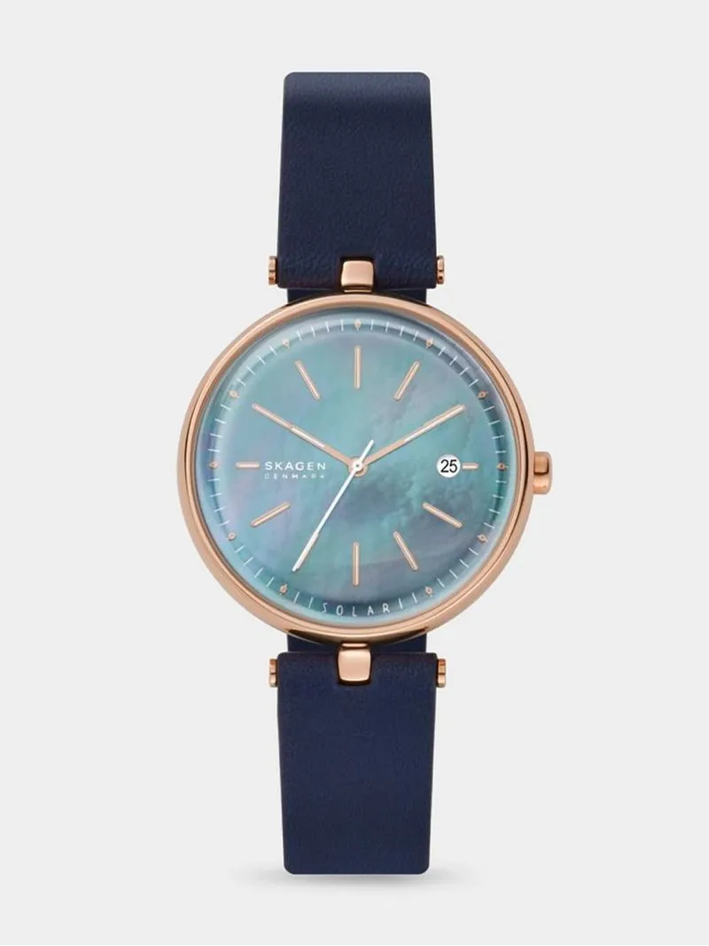 Skagen Women's Karolina Rose Gold Plated Stainless Steel & Blue Leather Watch