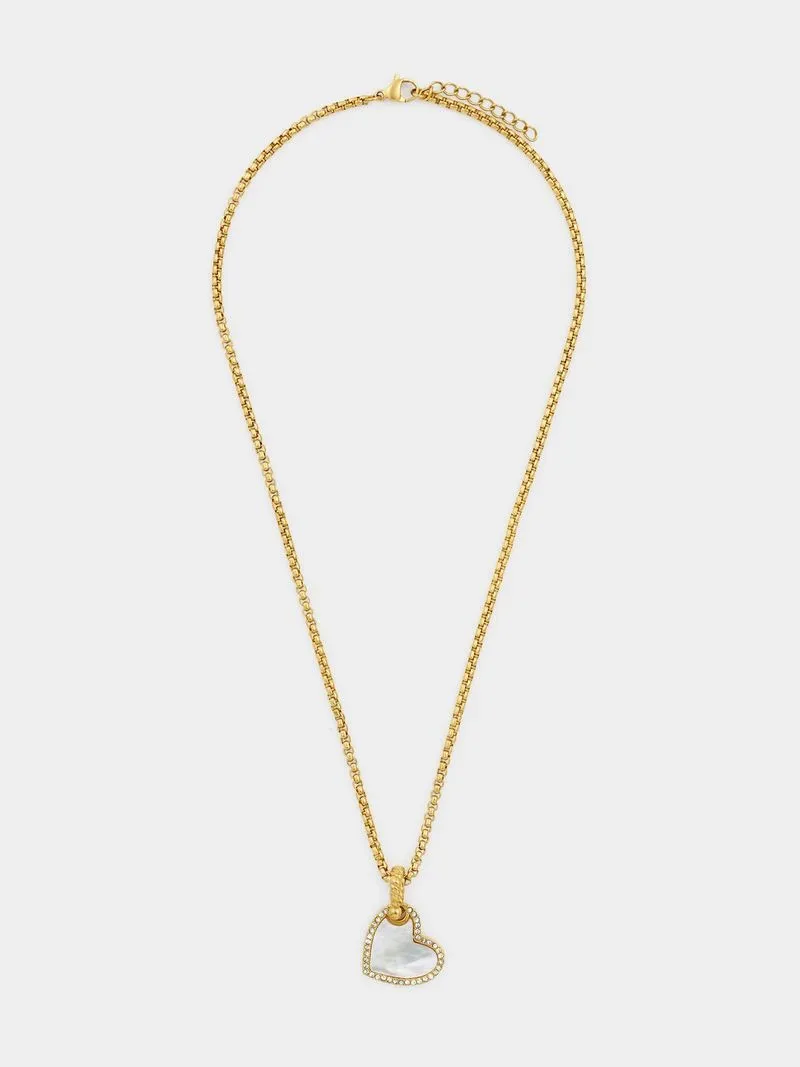 Tempo Jewellery Gold Plated Stainless Steel Mother Of Pearl Heart Necklace