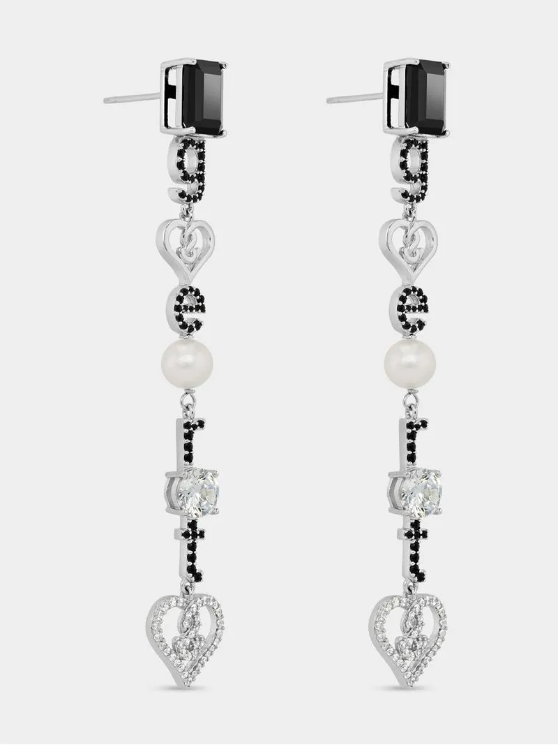 Gert Johan Coetzee Sterling Silver Black Spinel & Pearl Love Generation Initial Earrings