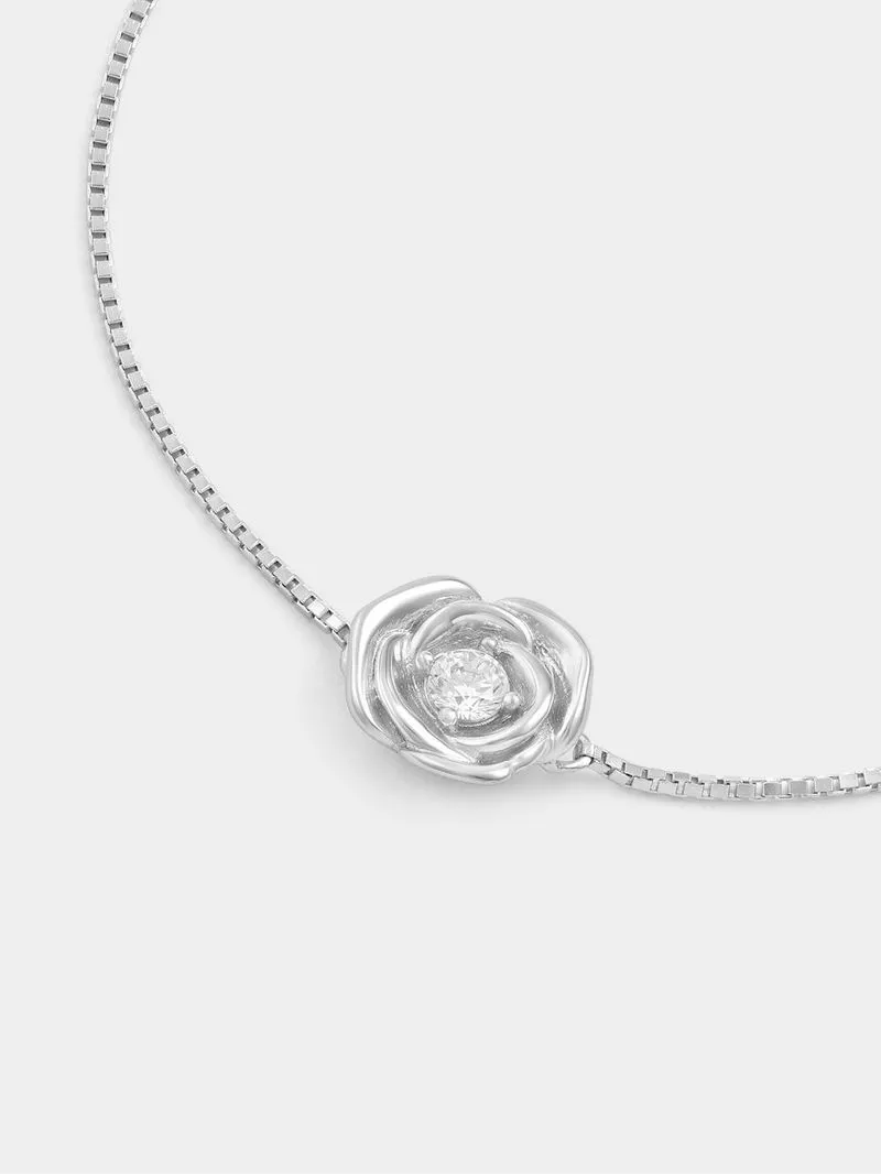 Sterling Silver Cubic Zirconia Rose Friendship Bracelet