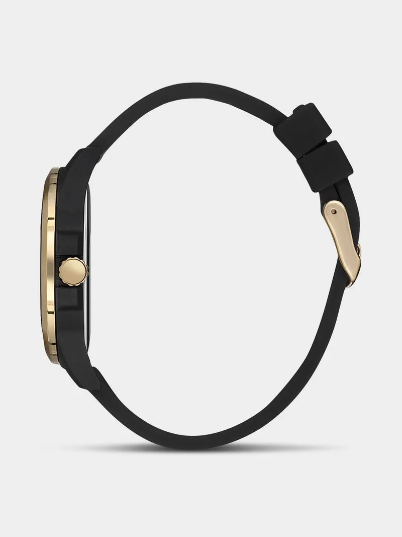 Daniel Klein Gold Plated Black Dial Black Silicone Watch