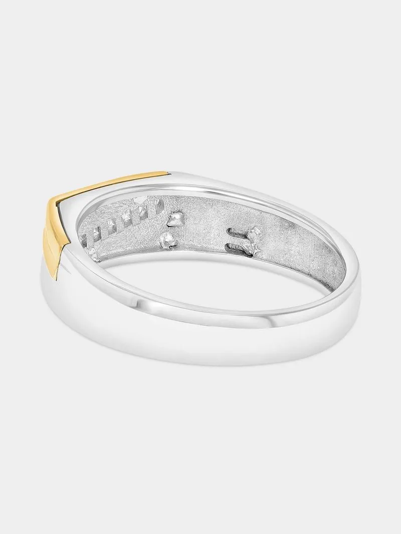 Yellow Gold & Sterling Silver Diamond Diagonal Strokes Ring