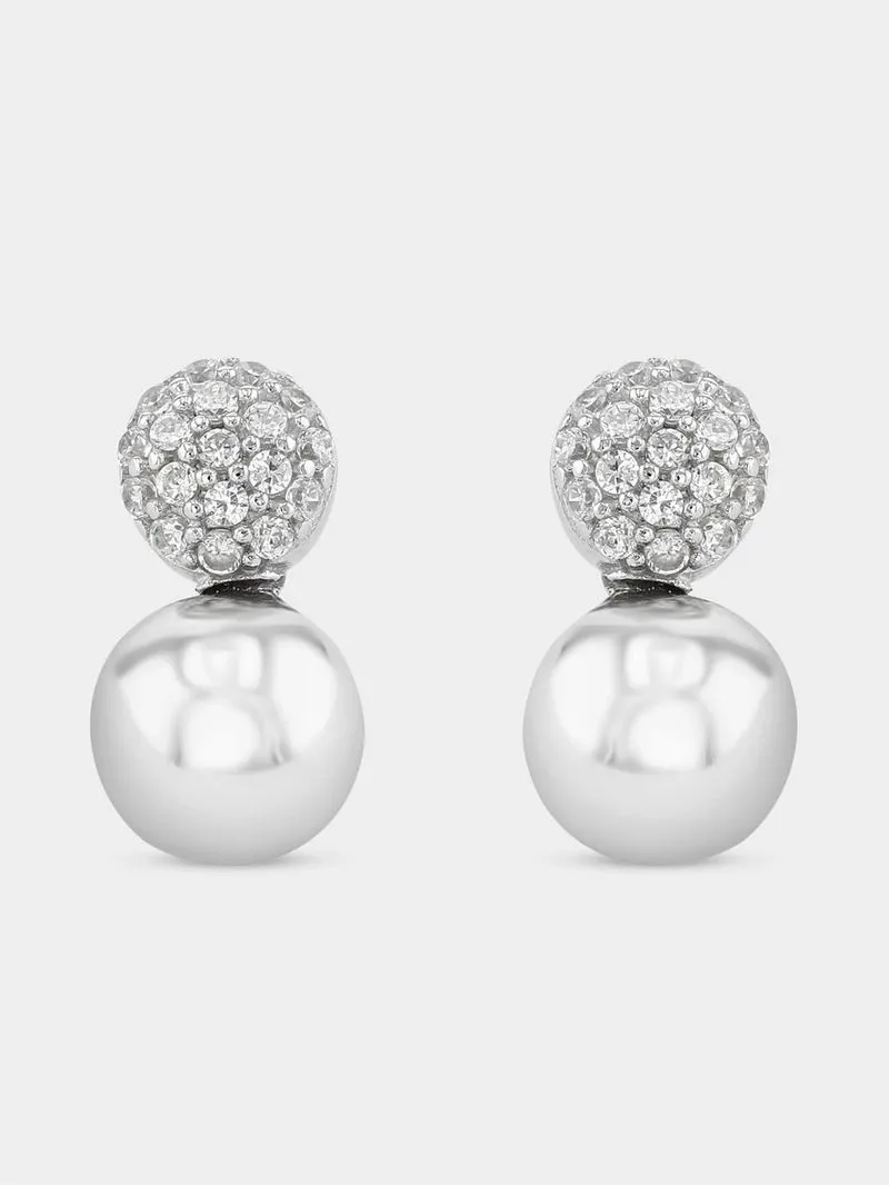 Sterling Silver Cubic Zirconia Pavé Double Ball Stud Earrings