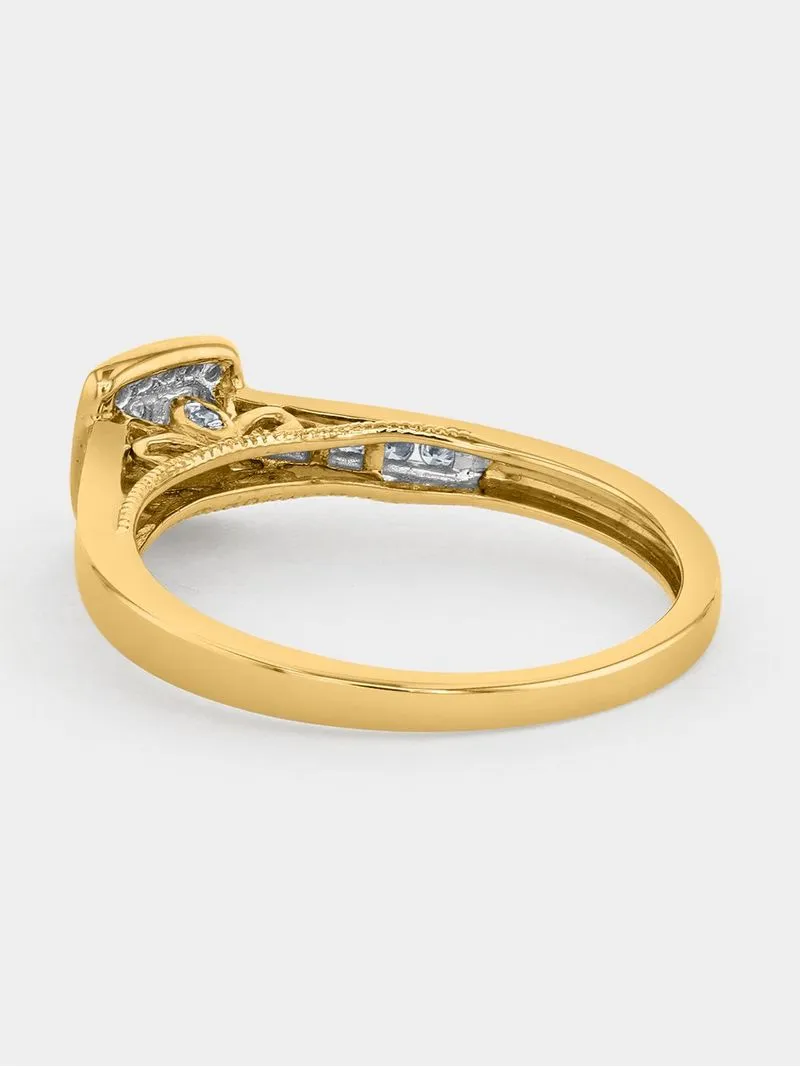 Yellow Gold 0.25ct Diamond Cushion Halo Ring