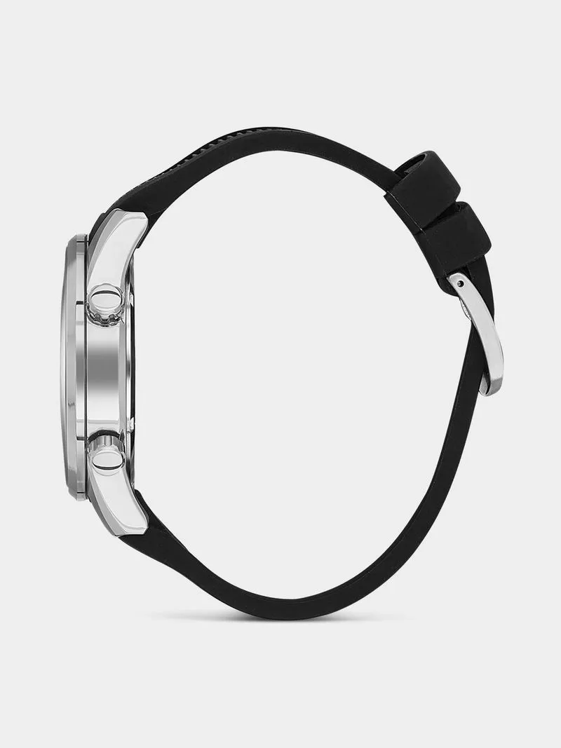 Daniel Klein Silver Plated Black Dial Black Silicone Watch